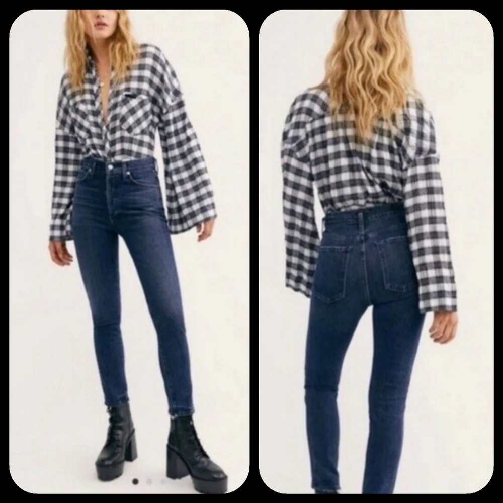 🆕️ We the Free People Ultra High Rise hi waisted Skinny jeans dark Button fly
